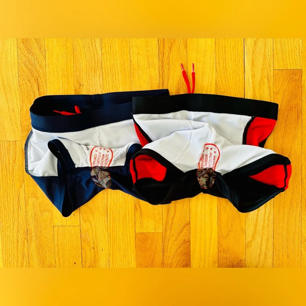 2 Pairs Boy Swim-Sets with Swim Trunks & Rash-guards in Black and Navy Blue NWOT
